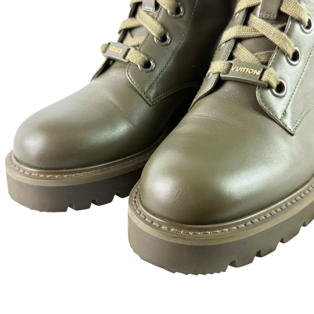 LOUIS VUITTON Green Khaki Flat Territory Women's Ranger Combat Boots 36.5 - 6.5 - Picture 6 of 17